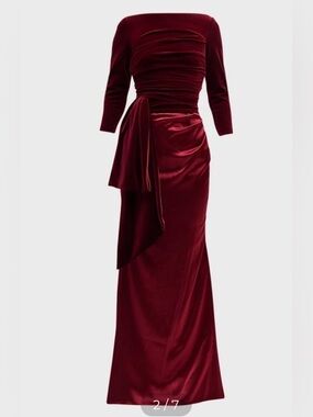 Talbot Runhof Red Mixed Media Draped Bow Gown